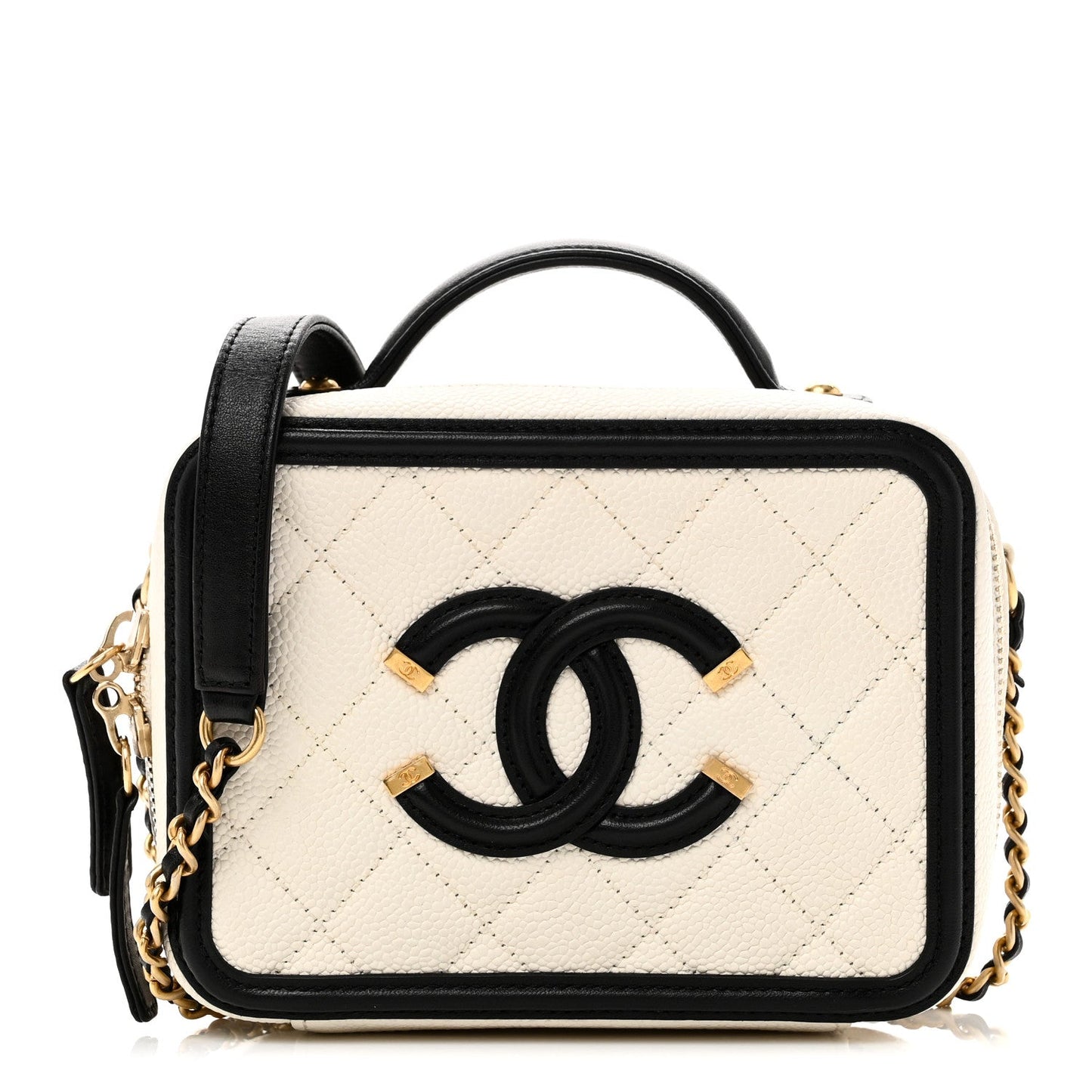 Caviar Quilted Small CC Filigree Vanity Case White Black