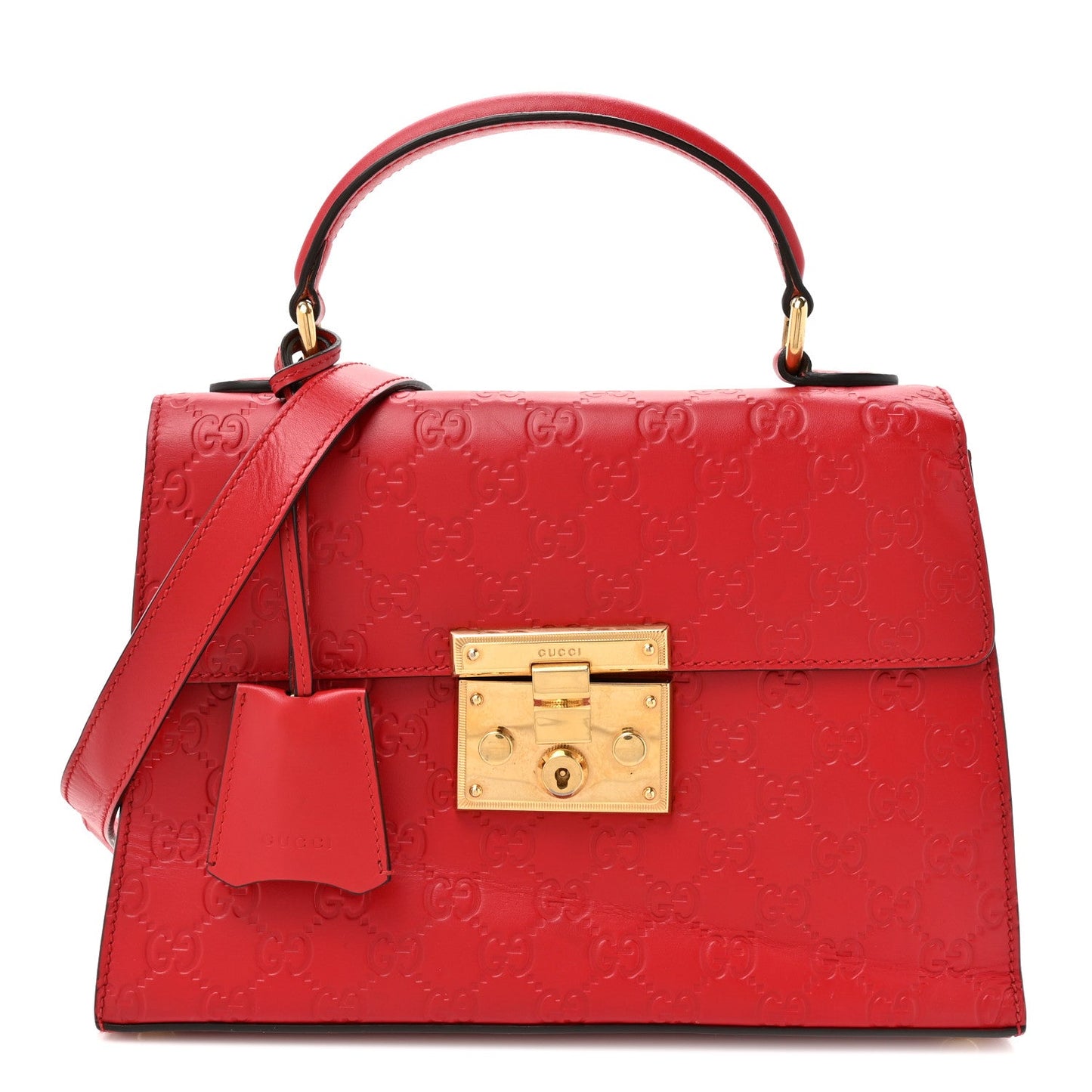 Guccissima Signature Small Padlock Top Handle Bag Hibiscus Red