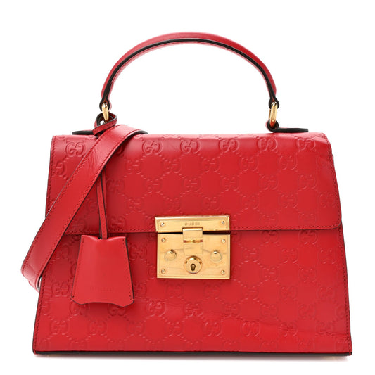 Guccissima Signature Small Padlock Top Handle Bag Hibiscus Red
