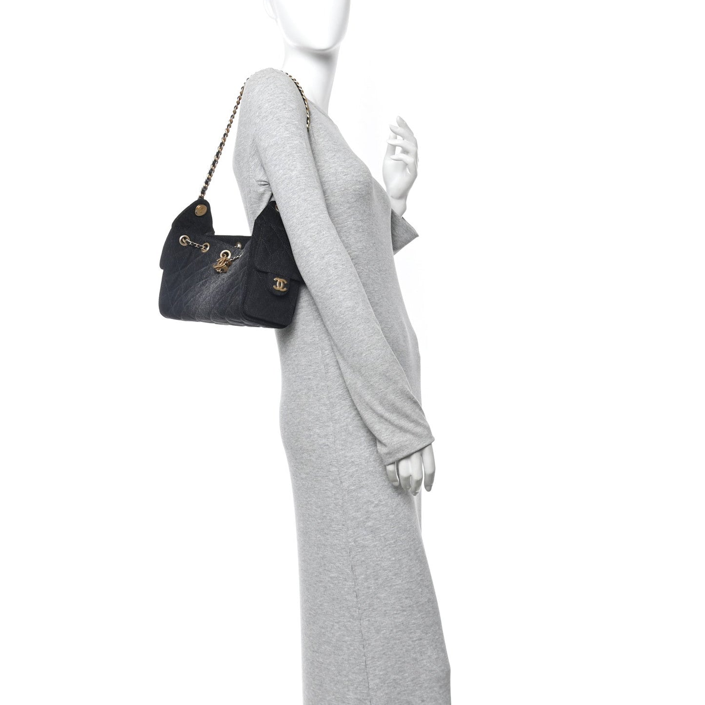 Washed Denim Quilted Mini Chanel 25 Handbag Black