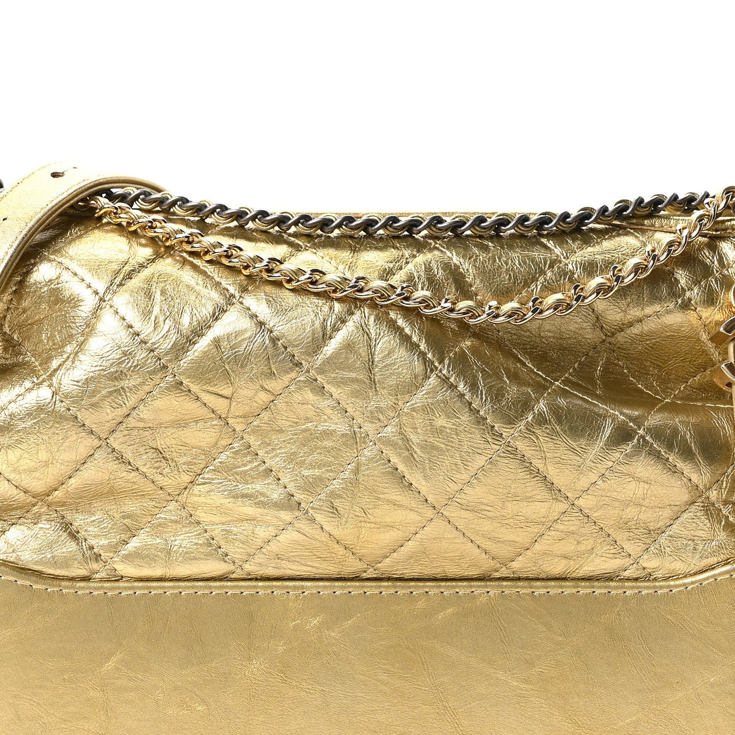 Metallic Aged Calfskin Quilted Medium Gabrielle Gold