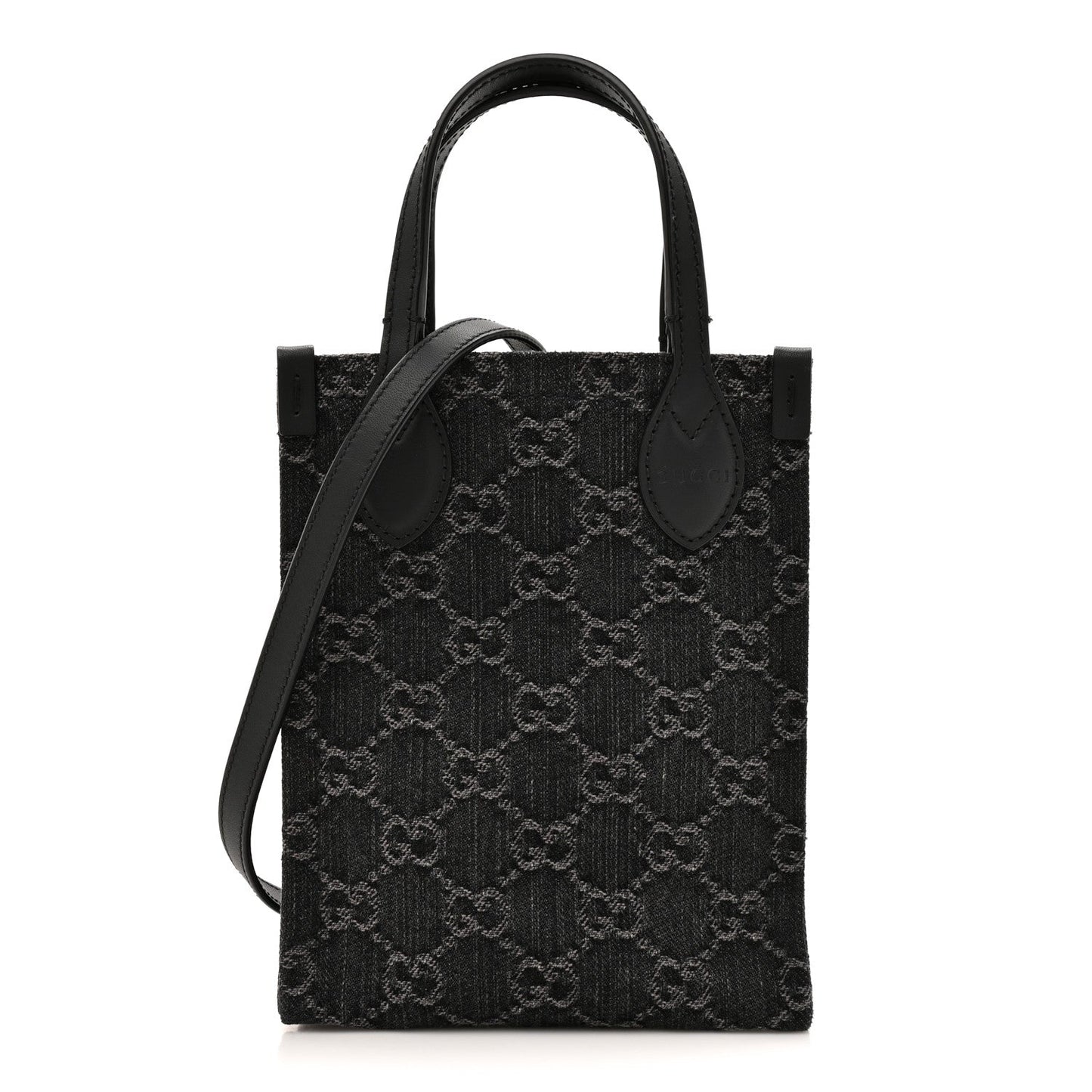Denim GG Monogram Dollar Calfskin Mini Ophidia Tote Black Grey