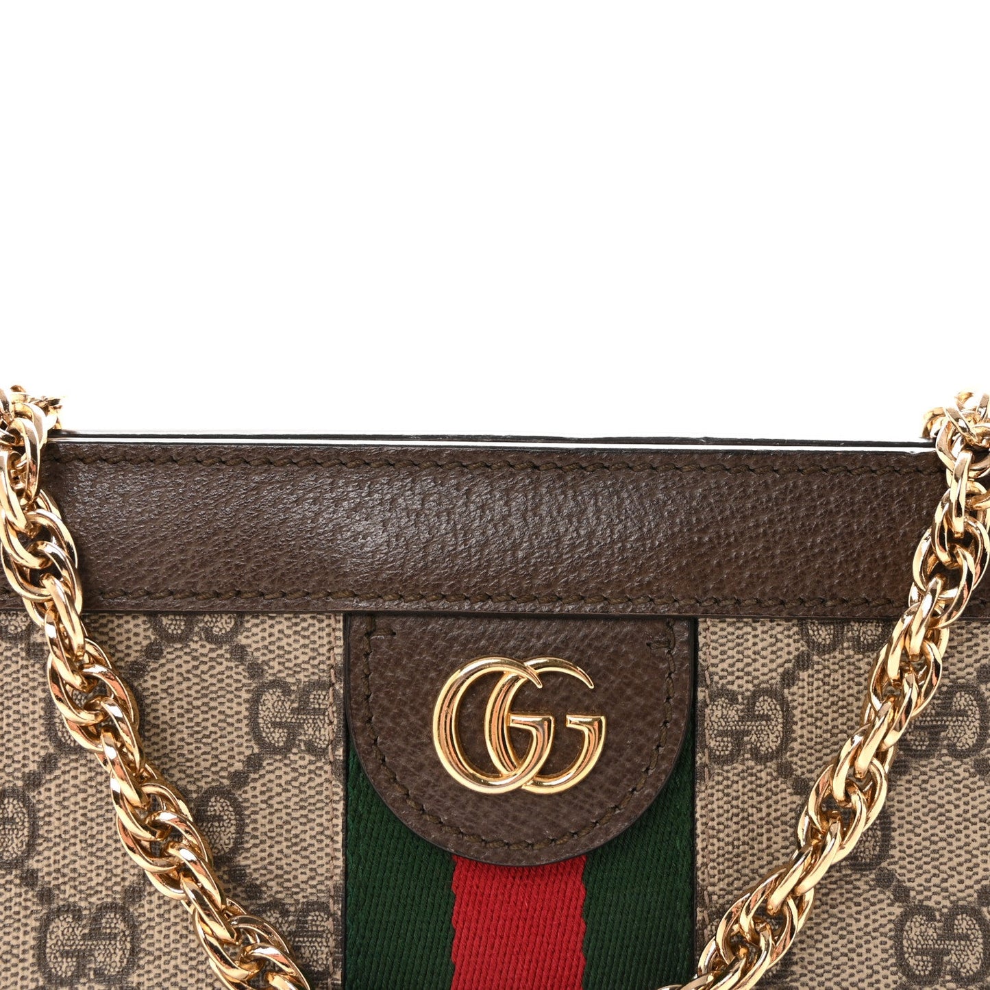 GG Supreme Monogram Web Small Ophidia Chain Shoulder Bag Brown