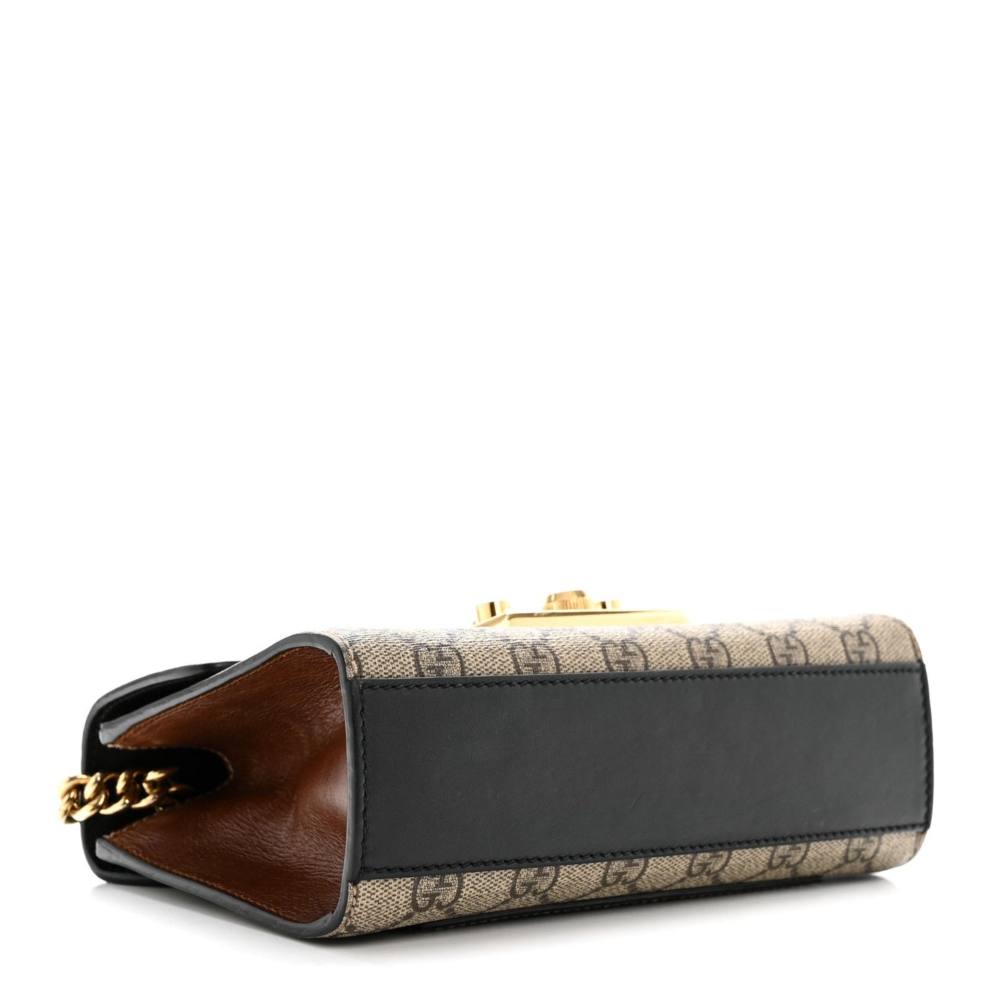 GG Supreme Monogram Calfskin Small Padlock Shoulder Bag Beige Black Cuir