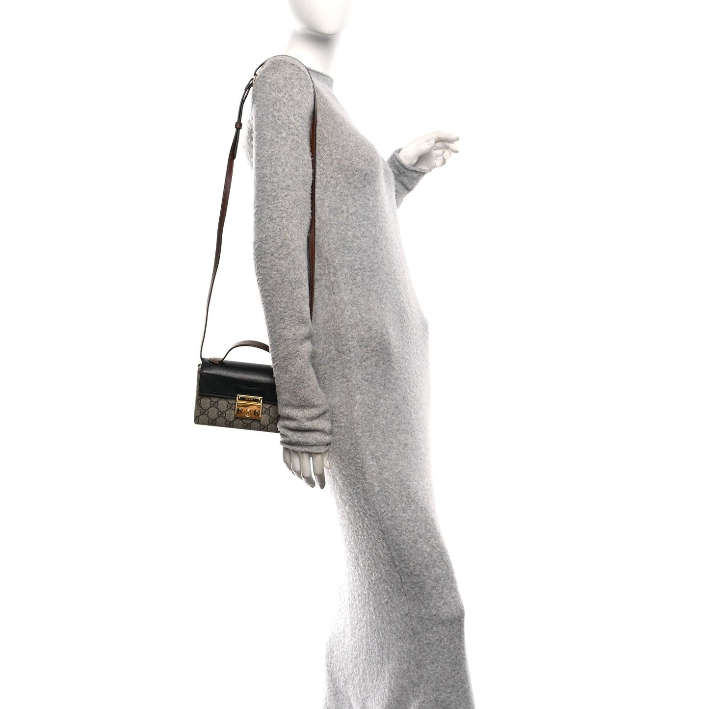GG Supreme Monogram Calfskin Mini Padlock Top Handle Shoulder Bag Beige Black Cuir
