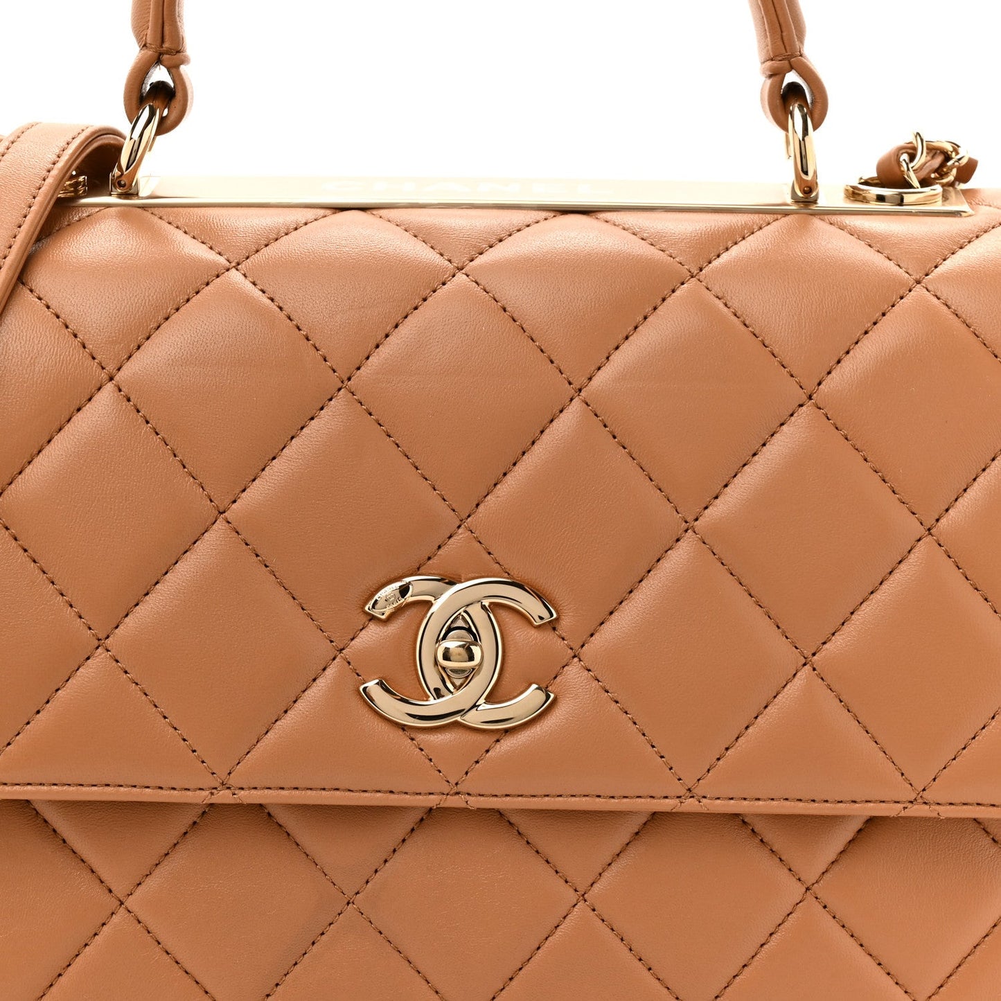 Lambskin Quilted Medium Trendy CC Flap Dual Handle Bag Camel