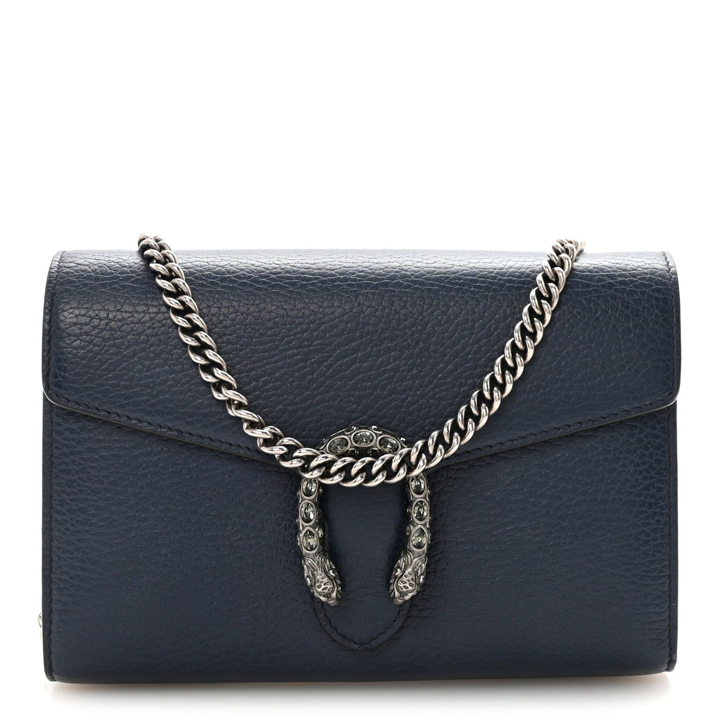Dollar Calfskin Crystal Mini Dionysus Chain Wallet Blue Agata Black Diamond