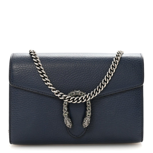 Dollar Calfskin Crystal Mini Dionysus Chain Wallet Blue Agata Black Diamond