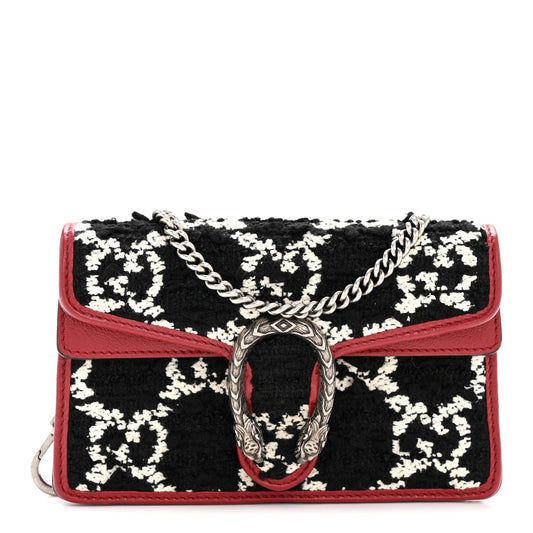 Tweed GG Monogram Super Mini Dionysus Shoulder Bag Black White Romantic Cherry