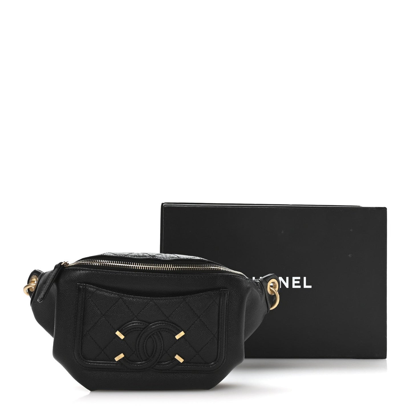 Caviar Quilted Filigree Waist Bag Black