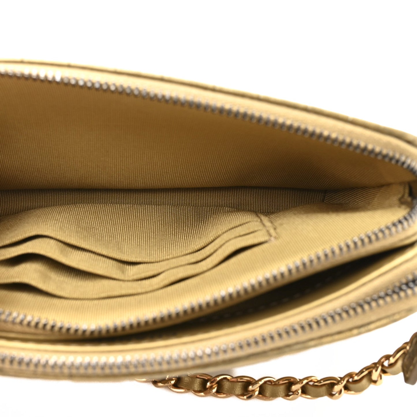 Metallic Calfskin Crocodile Embossed Small Gabrielle Clutch With Chain Gold