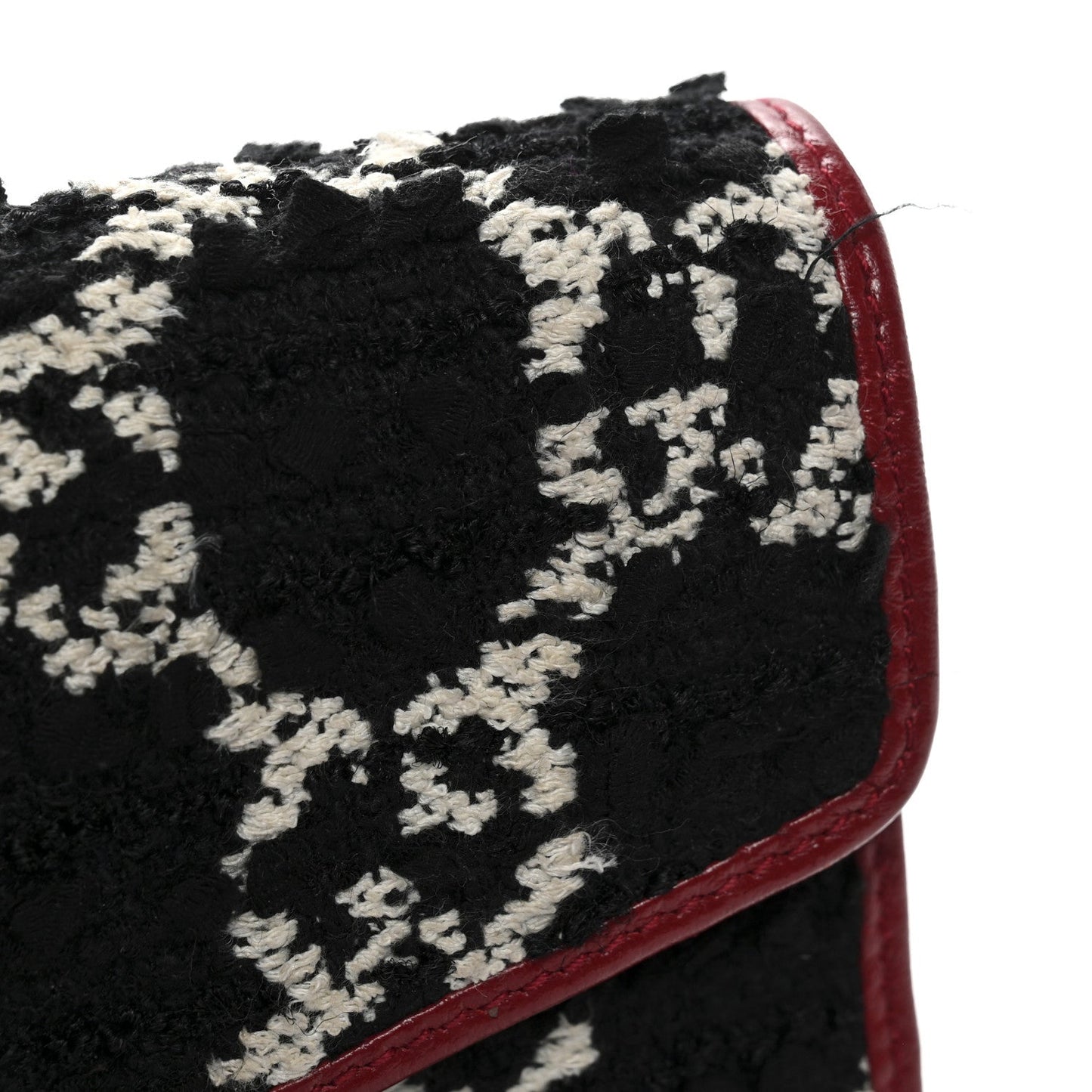 Tweed GG Monogram Mini Dionysus Chain Wallet Black White Romantic Cherry
