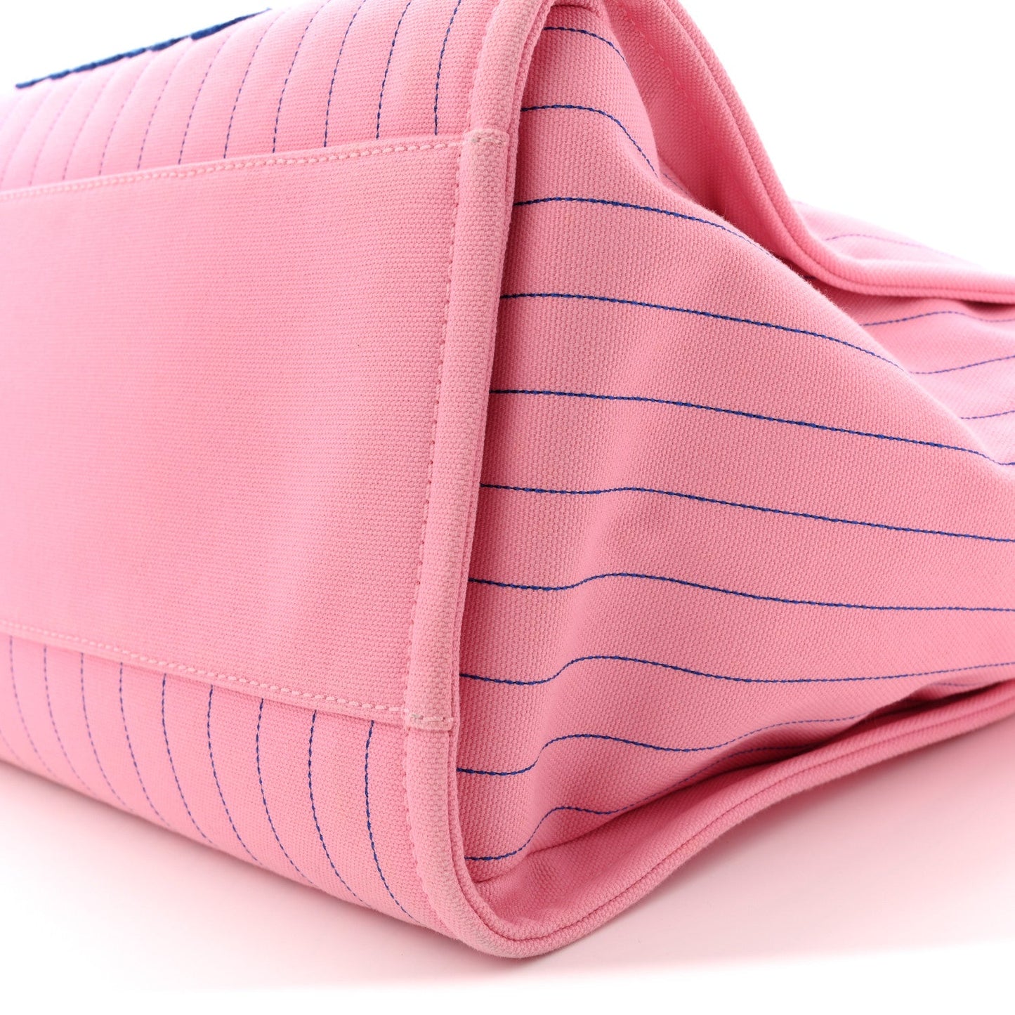 Canvas Calfskin Striped Large Deauville Tote Pink Blue