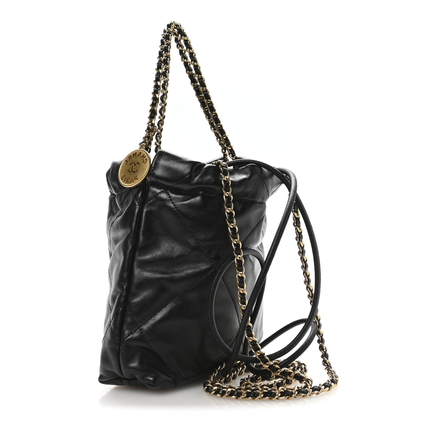 Shiny Calfskin Quilted Mini Chanel 22 Black