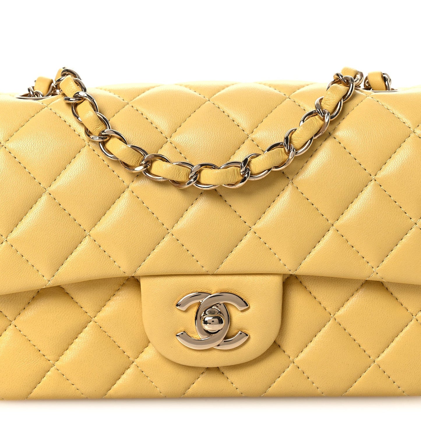Lambskin Quilted Mini Rectangular Flap Yellow