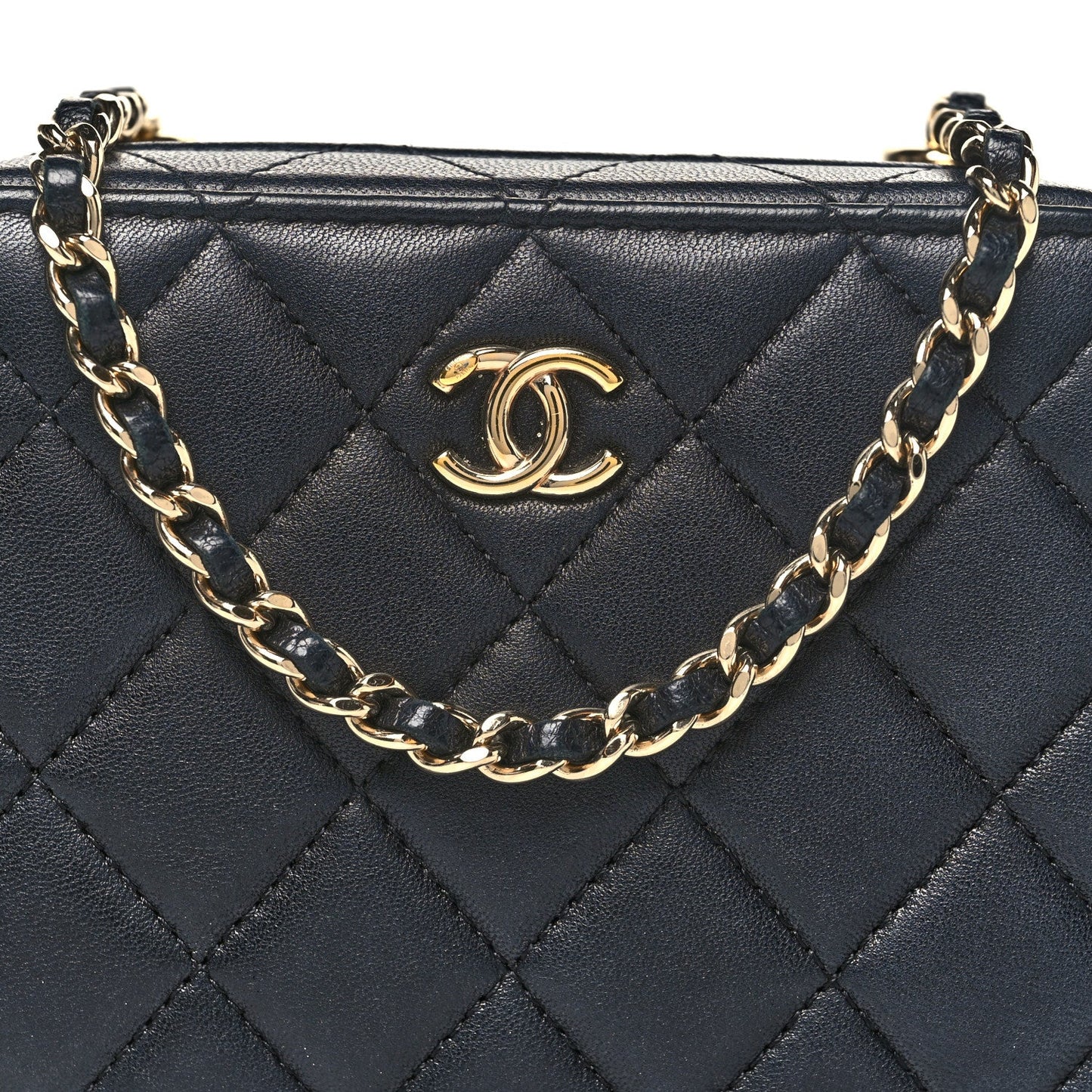 Lambskin Quilted Small Trendy CC Camera Case With Chain Navy