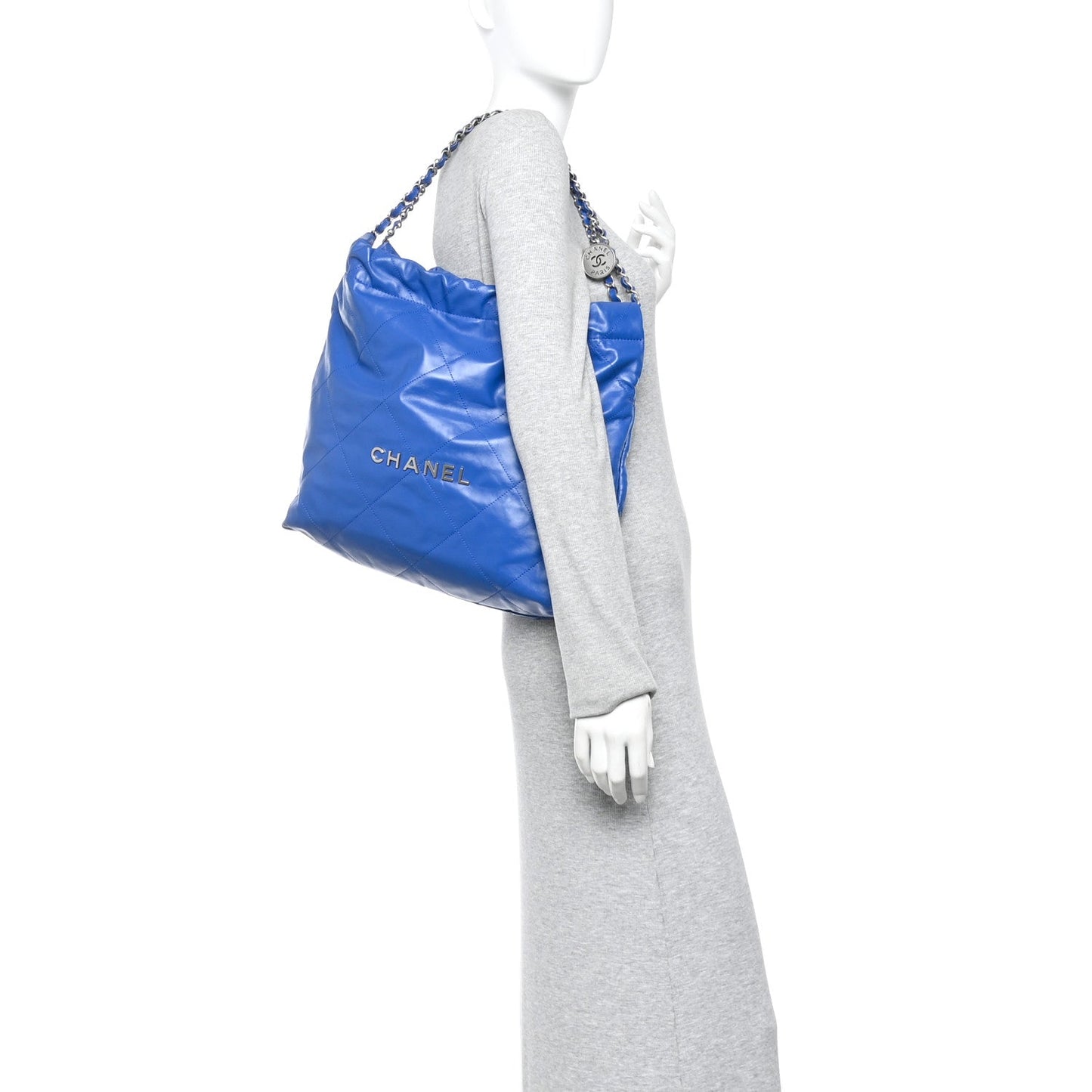Shiny Calfskin Quilted Chanel 22 Blue