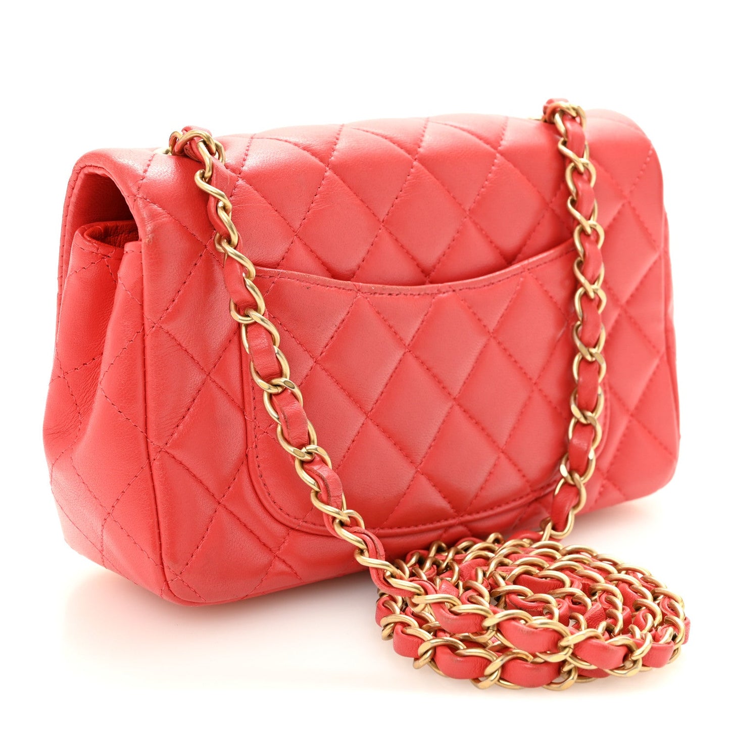 Lambskin Quilted Mini Rectangular Flap Red
