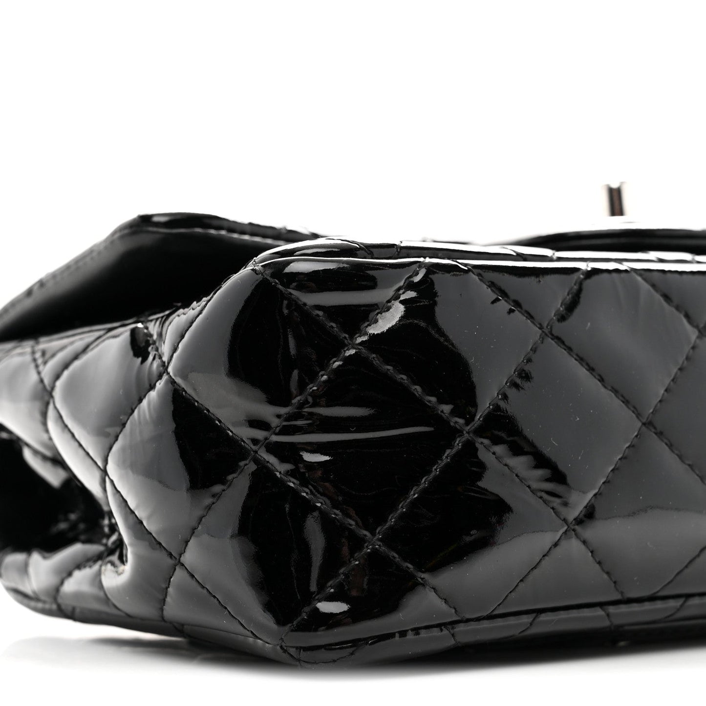 Patent Calfskin Quilted Mini Rectangular Flap Black