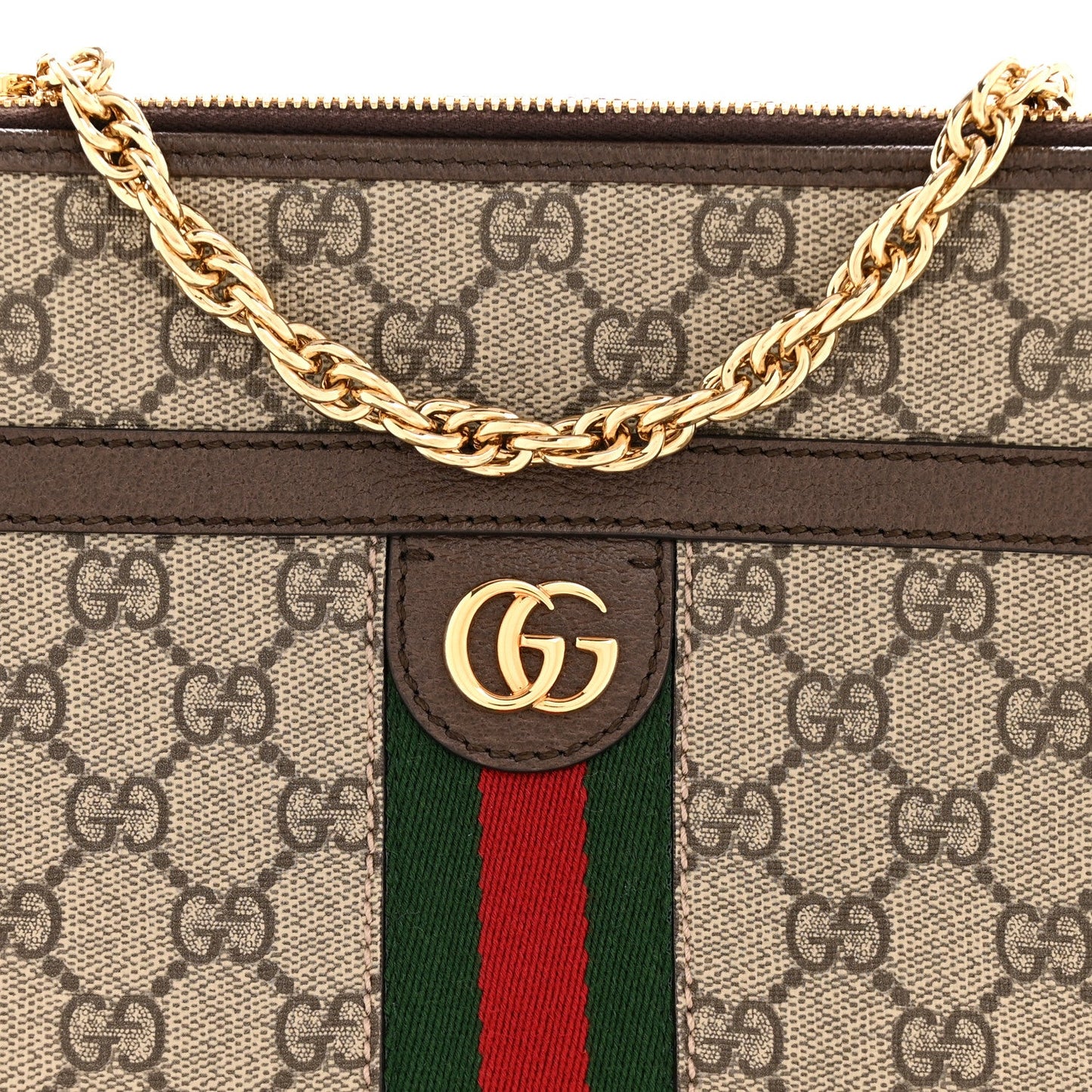 GG Supreme Monogram Web Ophidia Chain Shoulder Bag Brown