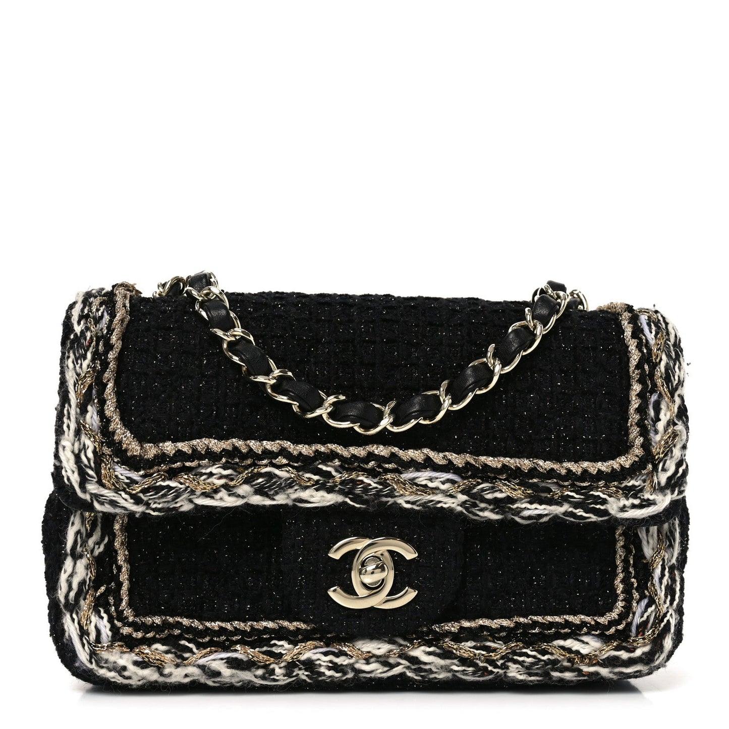 Tweed Braided Mini Rectangular Flap Black