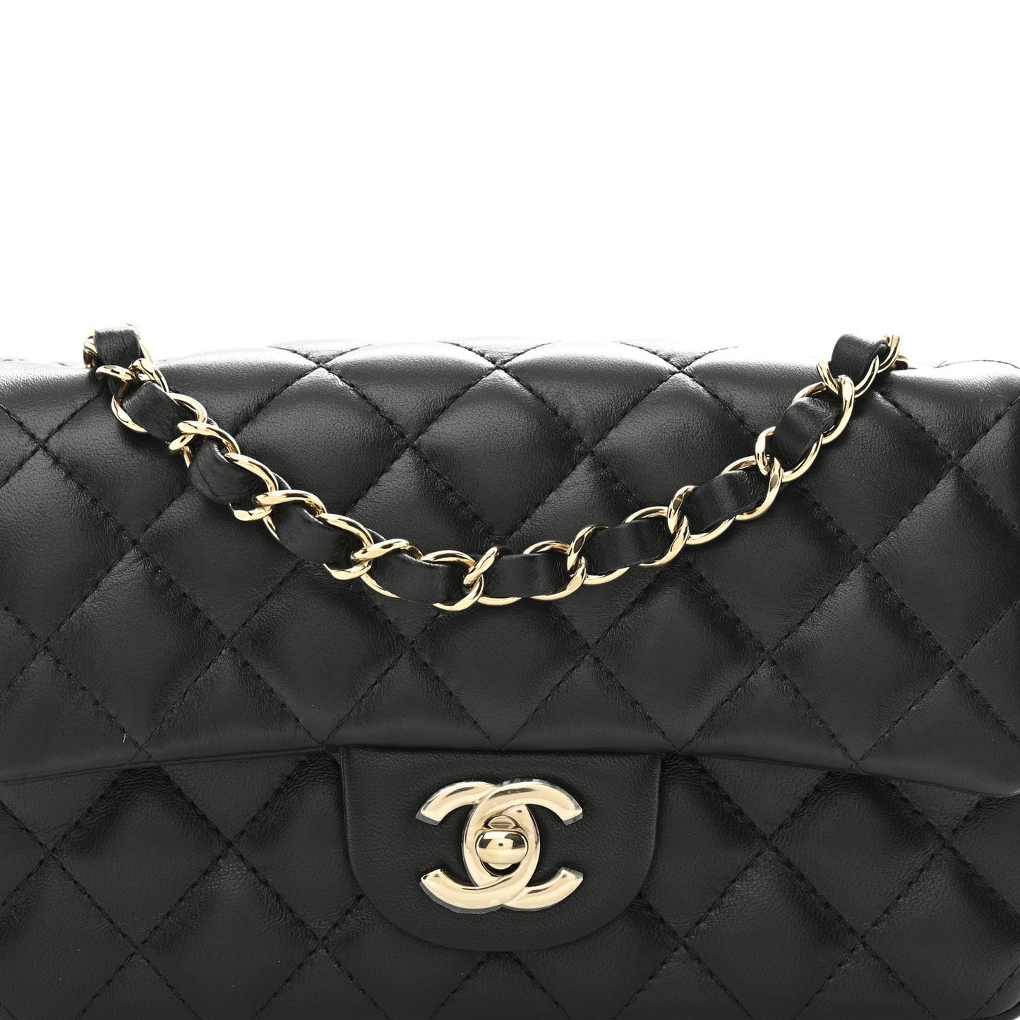 Lambskin Quilted Mini Rectangular Flap Black