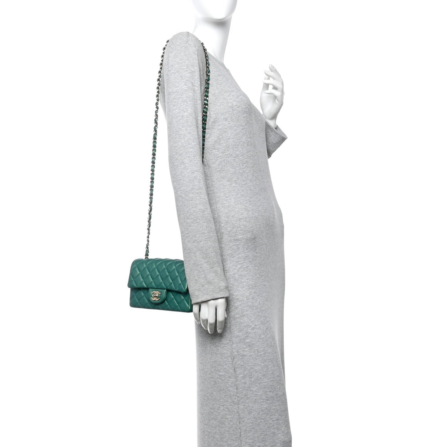Iridescent Lambskin Quilted Mini Rectangular Flap Green