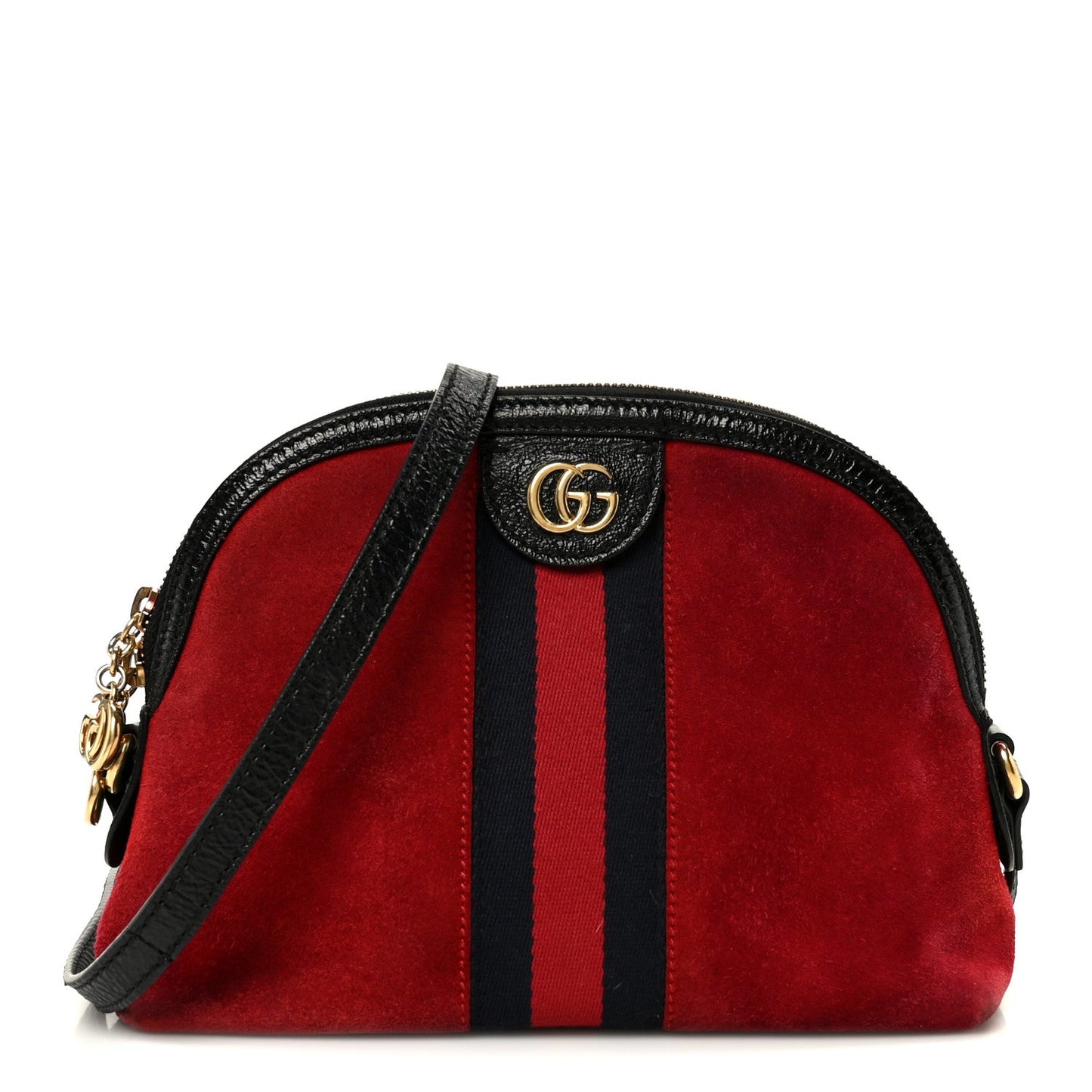 Suede Patent Web GG Small Ophidia Dome Shoulder Bag Hibiscus Red