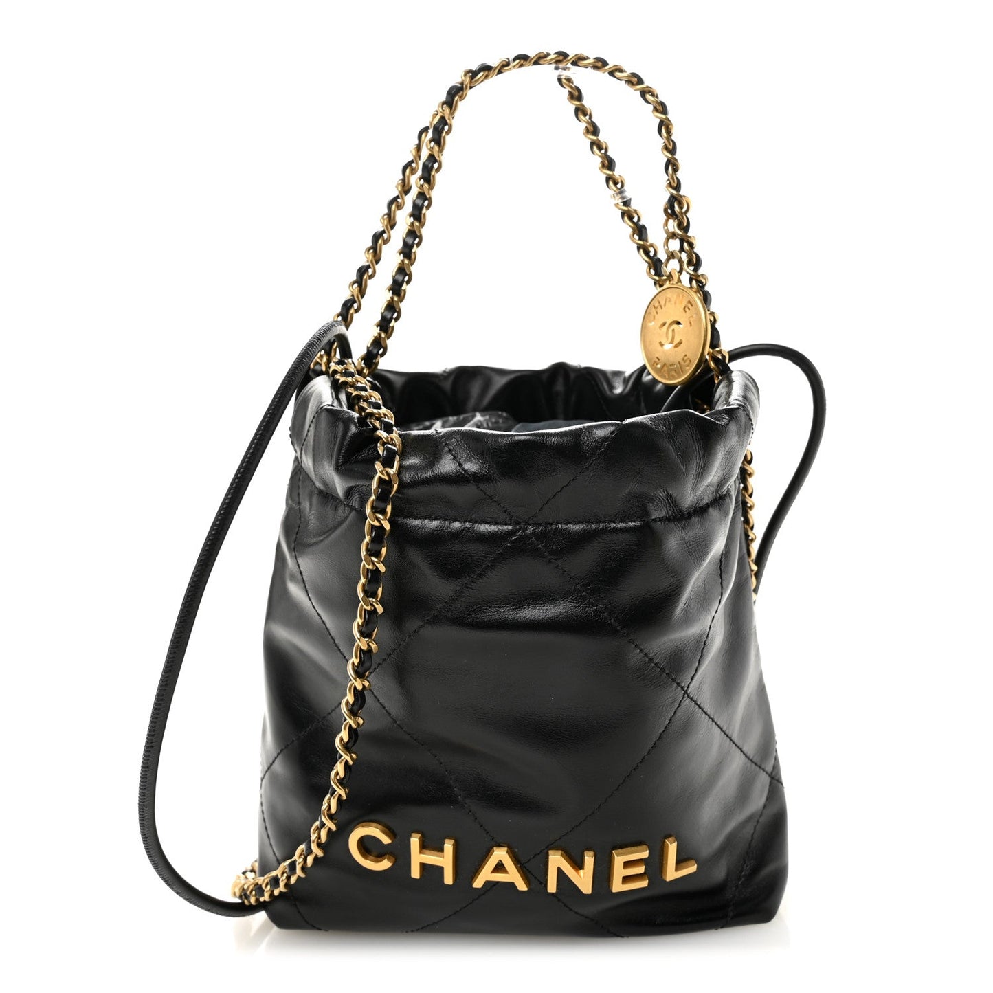 Shiny Calfskin Quilted Mini Chanel 22 Black