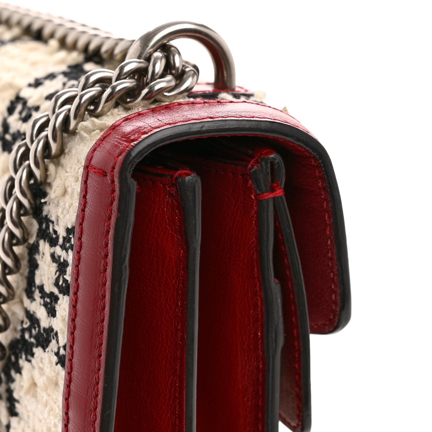 Tweed GG Monogram Small Dionysus Shoulder Bag White Black Romantic Cherry