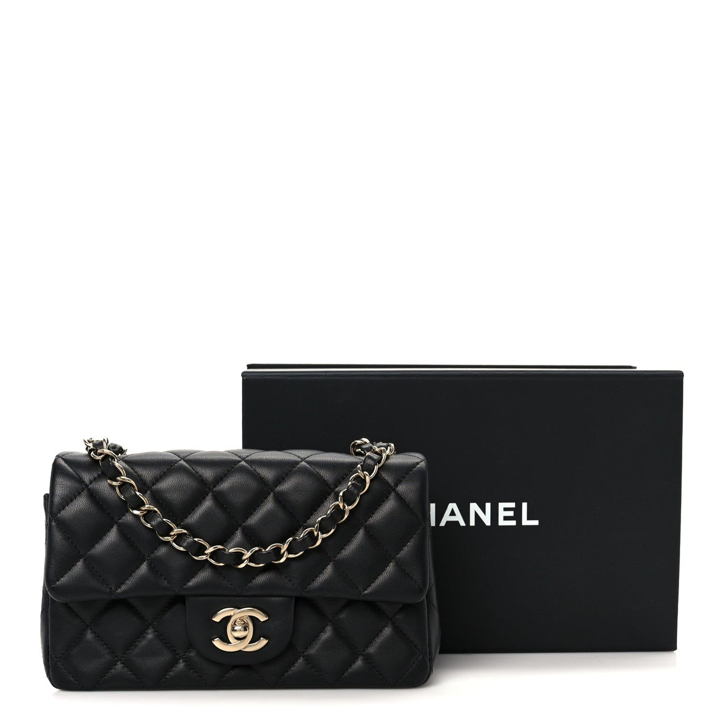 Lambskin Quilted Mini Rectangular Flap Black