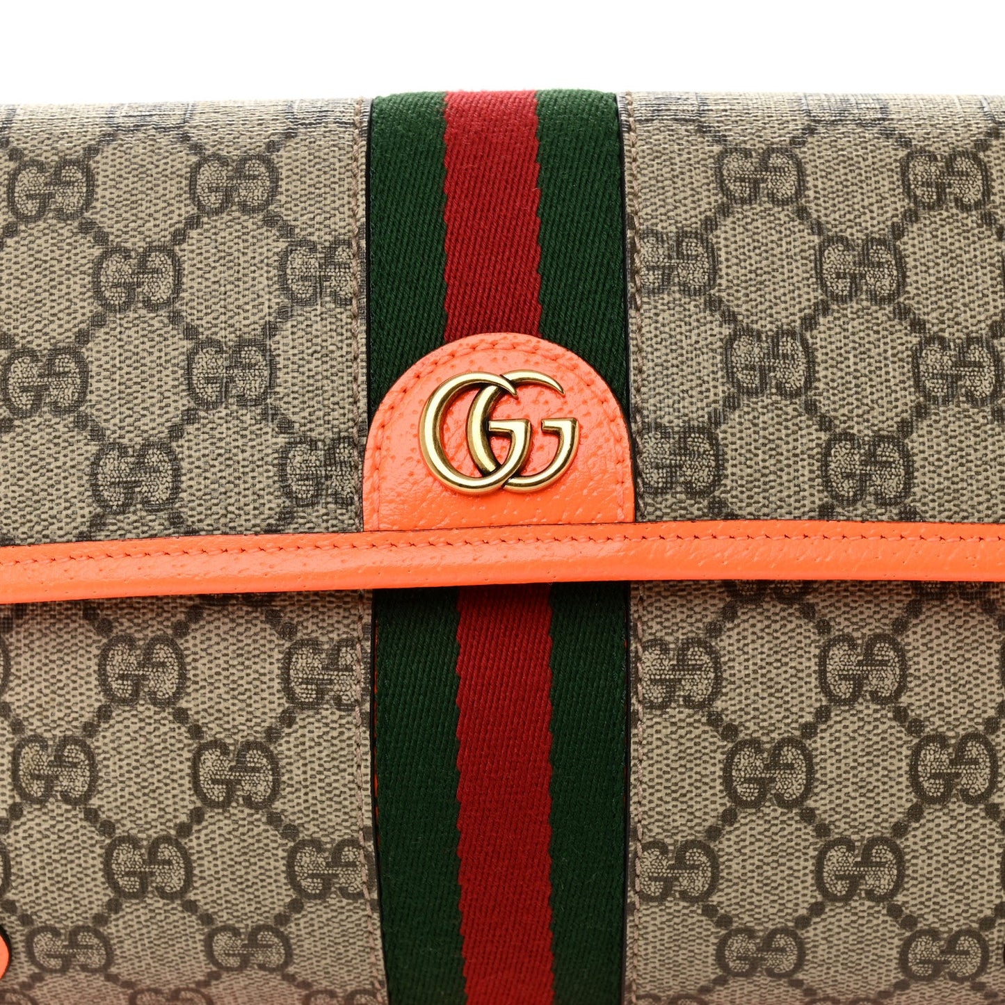 GG Supreme Monogram Web Small Ophidia Belt Bag Beige Ebony Orange Fluo