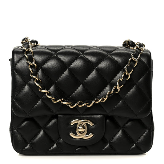 Lambskin Quilted Mini Square Flap Black