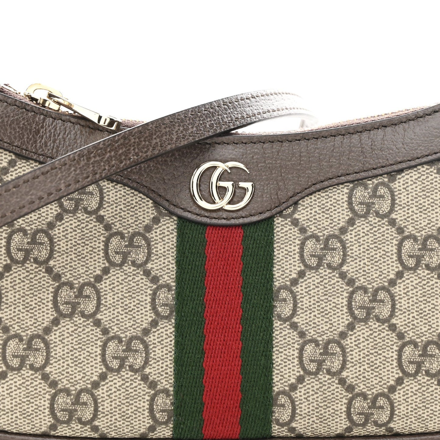 GG Supreme Monogram Textured Dollar Calfskin Web Mini Ophidia Shoulder Bag Beige Ebony New Acero