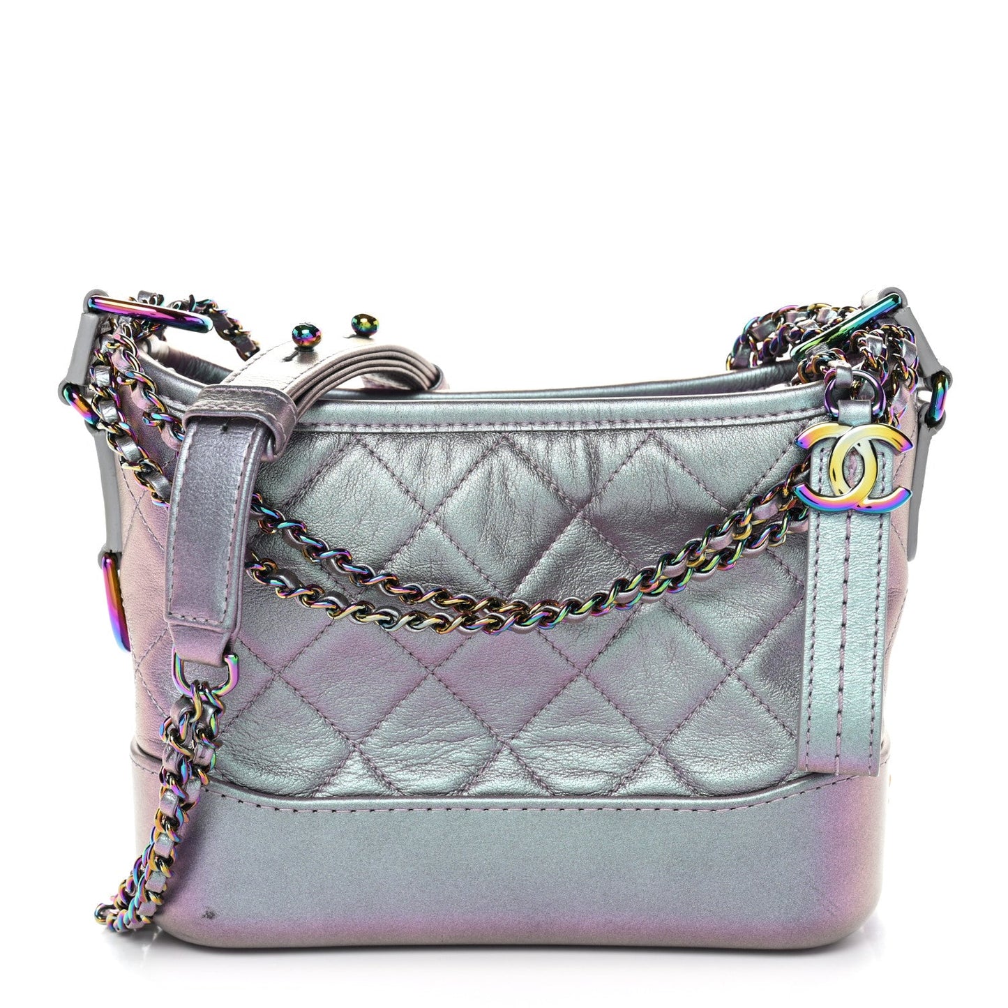 Iridescent Lambskin Calfskin Quilted Small Gabrielle Hobo Light Purple