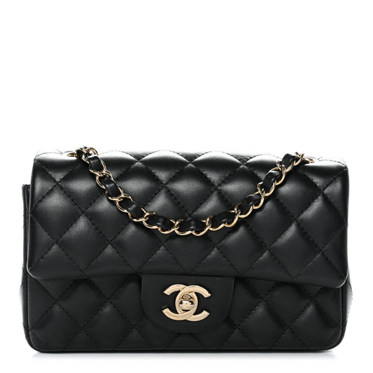 Lambskin Quilted Mini Rectangular Flap Black