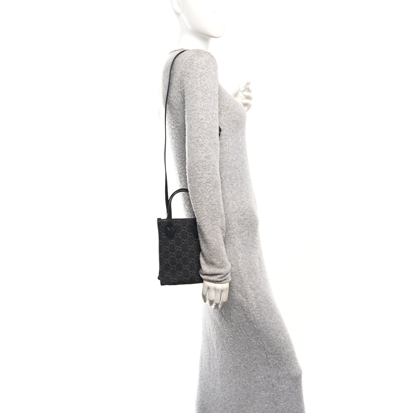 Denim GG Monogram Calfskin Mini Ophidia Tote Bag Black