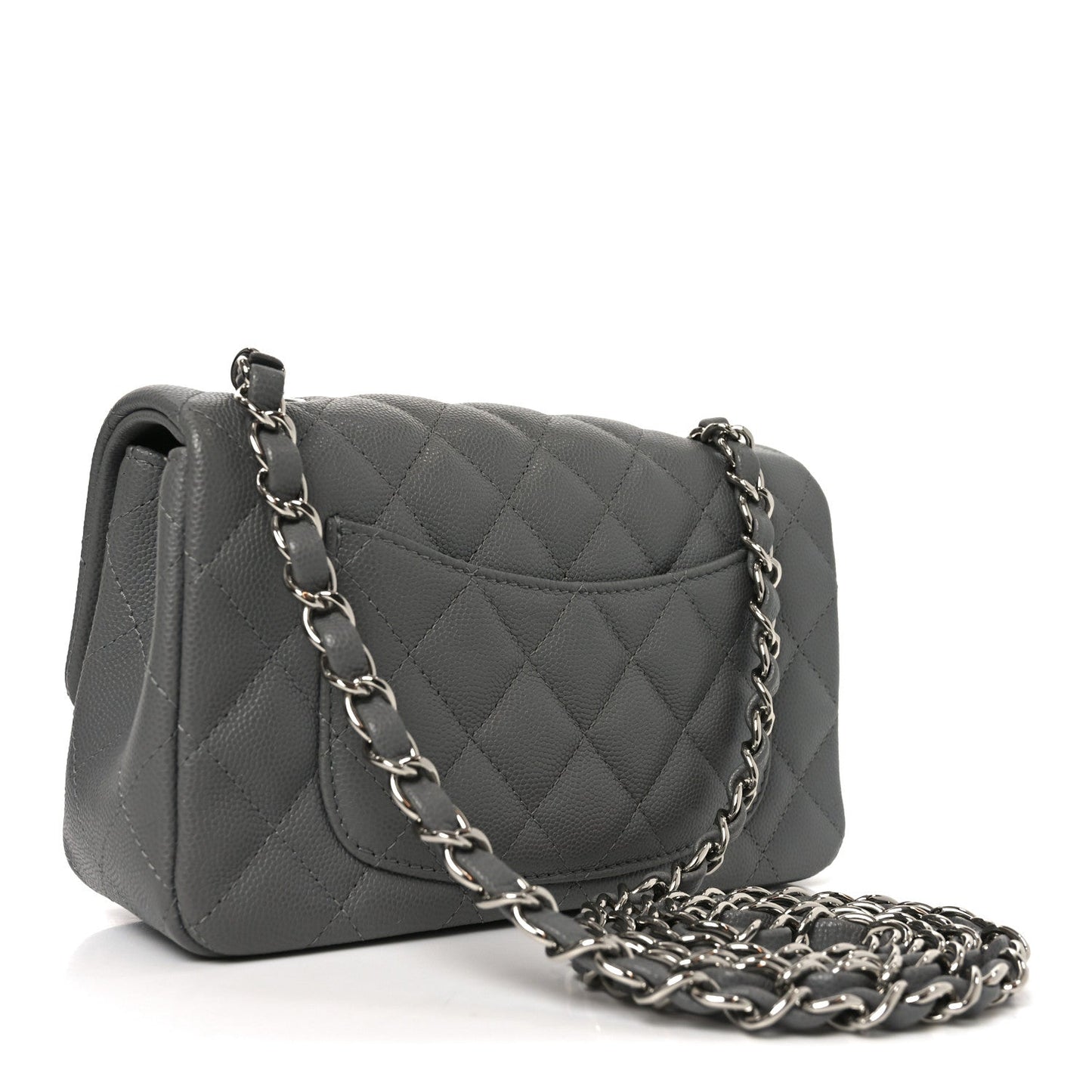 Caviar Quilted Mini Rectangular Flap Grey