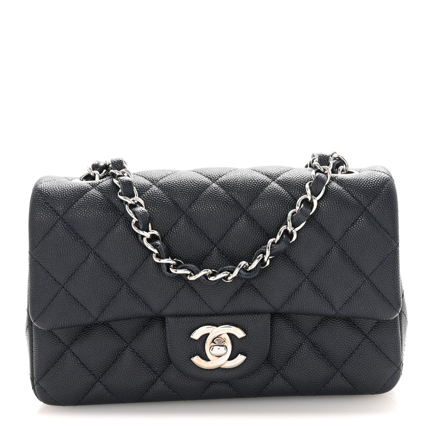 Caviar Quilted Mini Rectangular Flap Navy