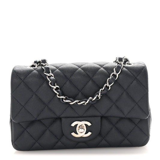 Caviar Quilted Mini Rectangular Flap Navy