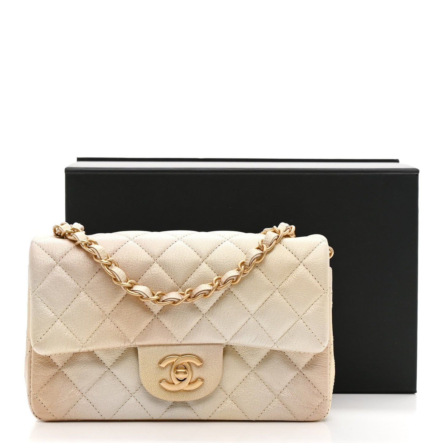 Metallic Goatskin Quilted Mini Rectangular Flap Gold