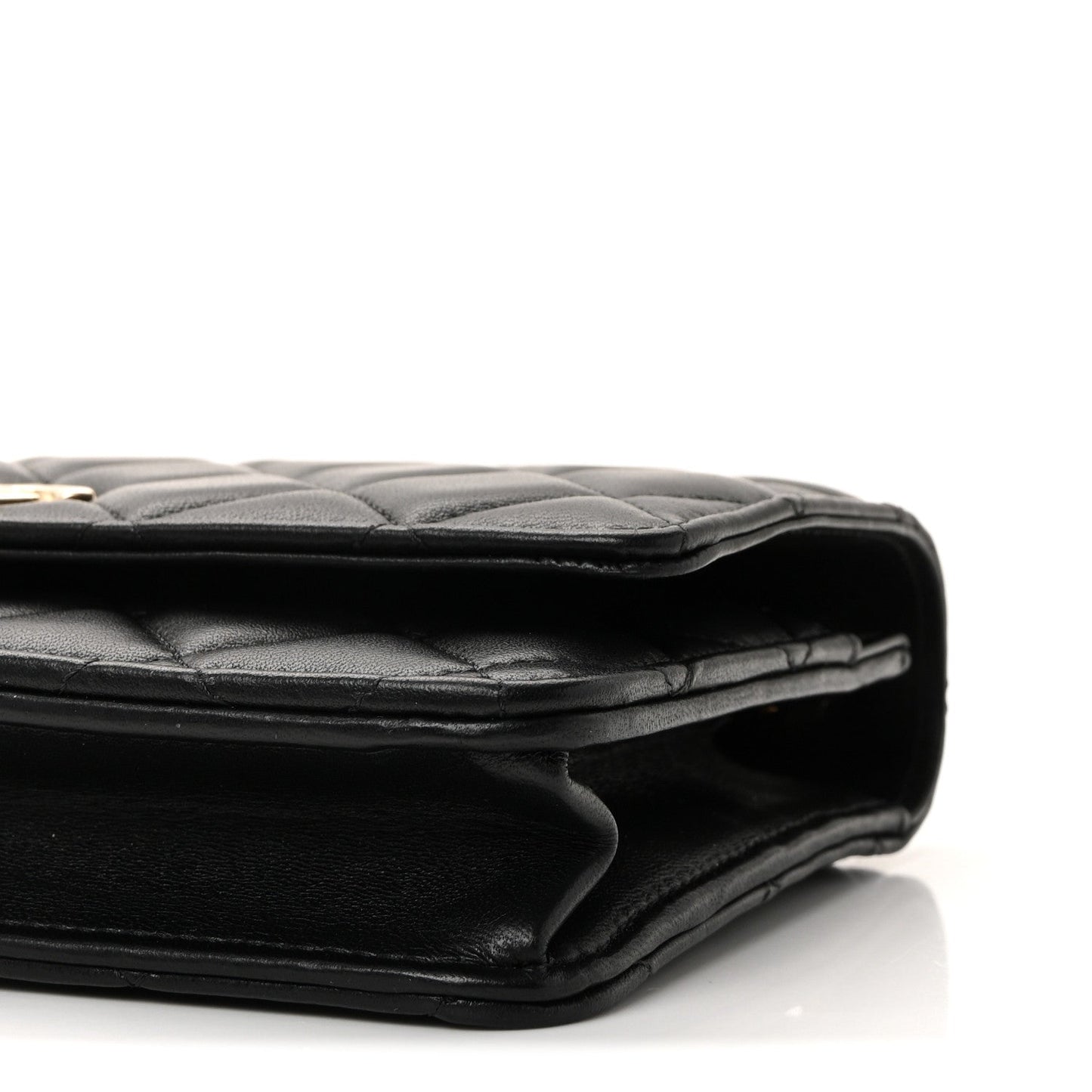 Lambskin Quilted Top Handle Trendy CC Wallet On Chain WOC Black