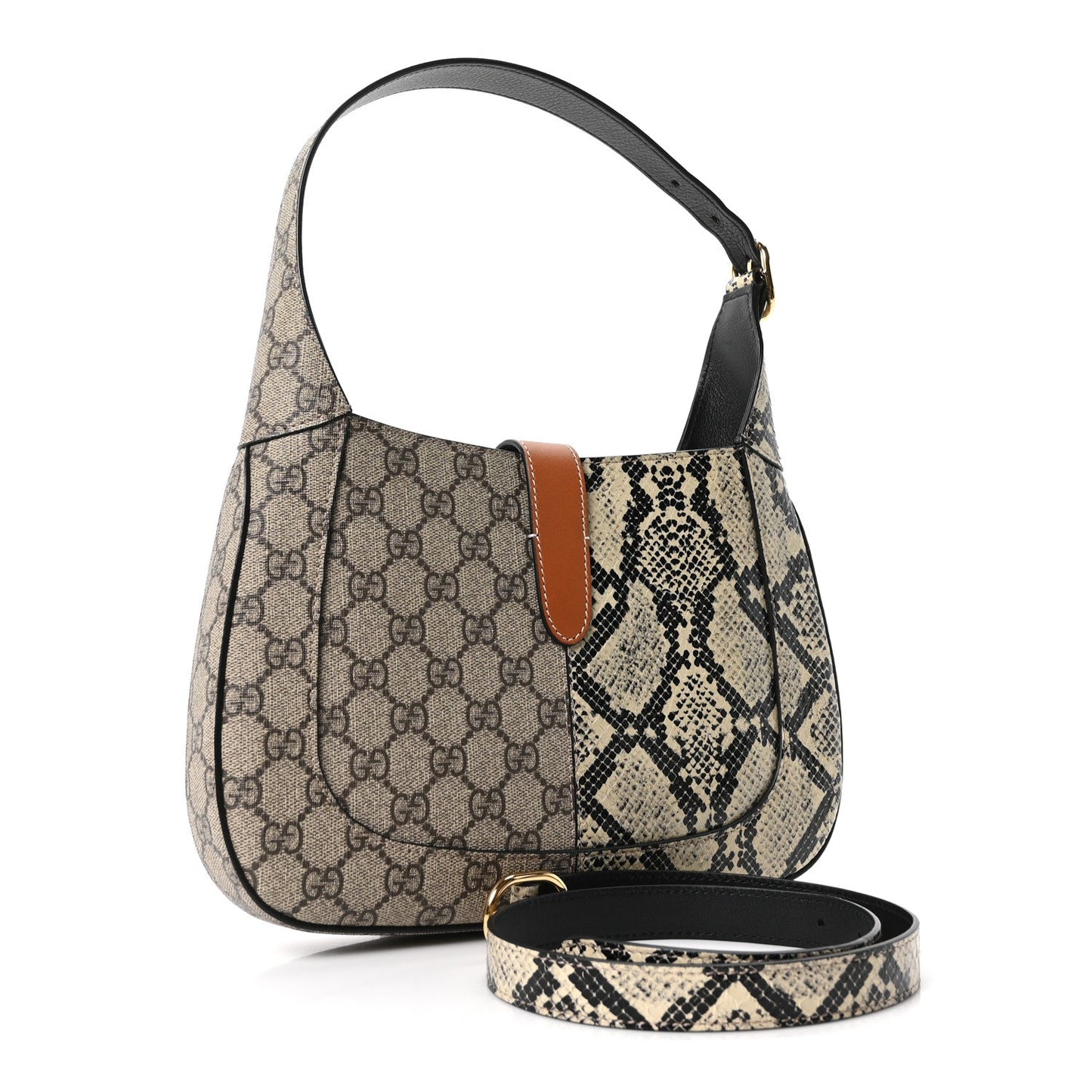 GG Supreme Monogram Snakeskin Small Jackie 1961 Hobo Beige Ebony