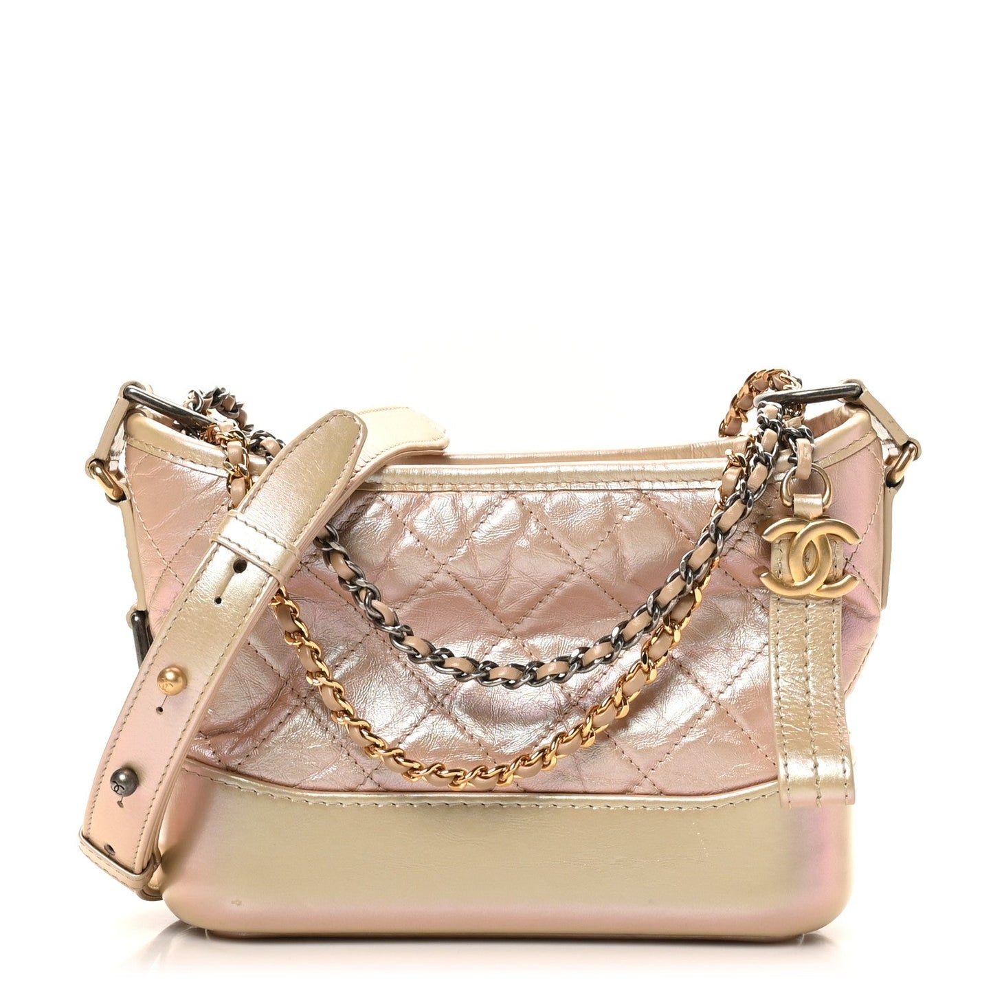 Iridescent Aged Calfskin Quilted Small Gabrielle Hobo Light Pink