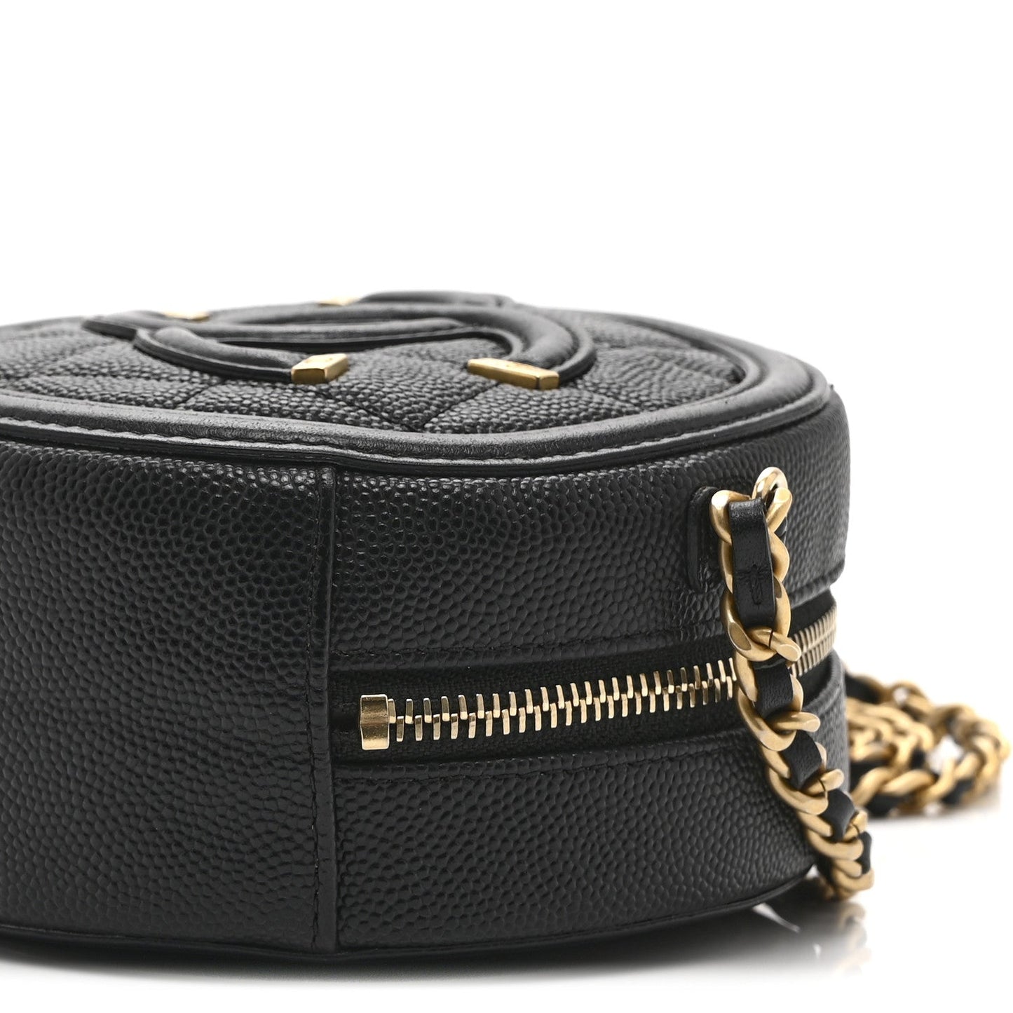 Caviar Quilted Round Filigree Crossbody Black
