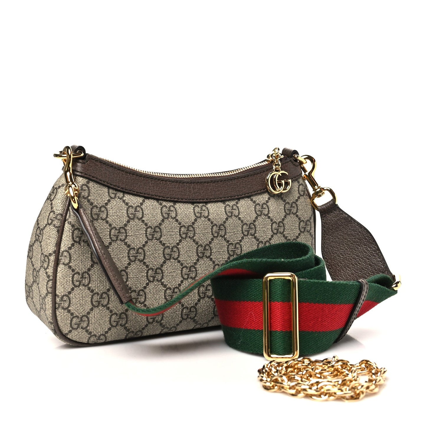 GG Supreme Monogram Textured Dollar Calfskin Web Small Ophidia GG Handbag Beige Ebony New Acero