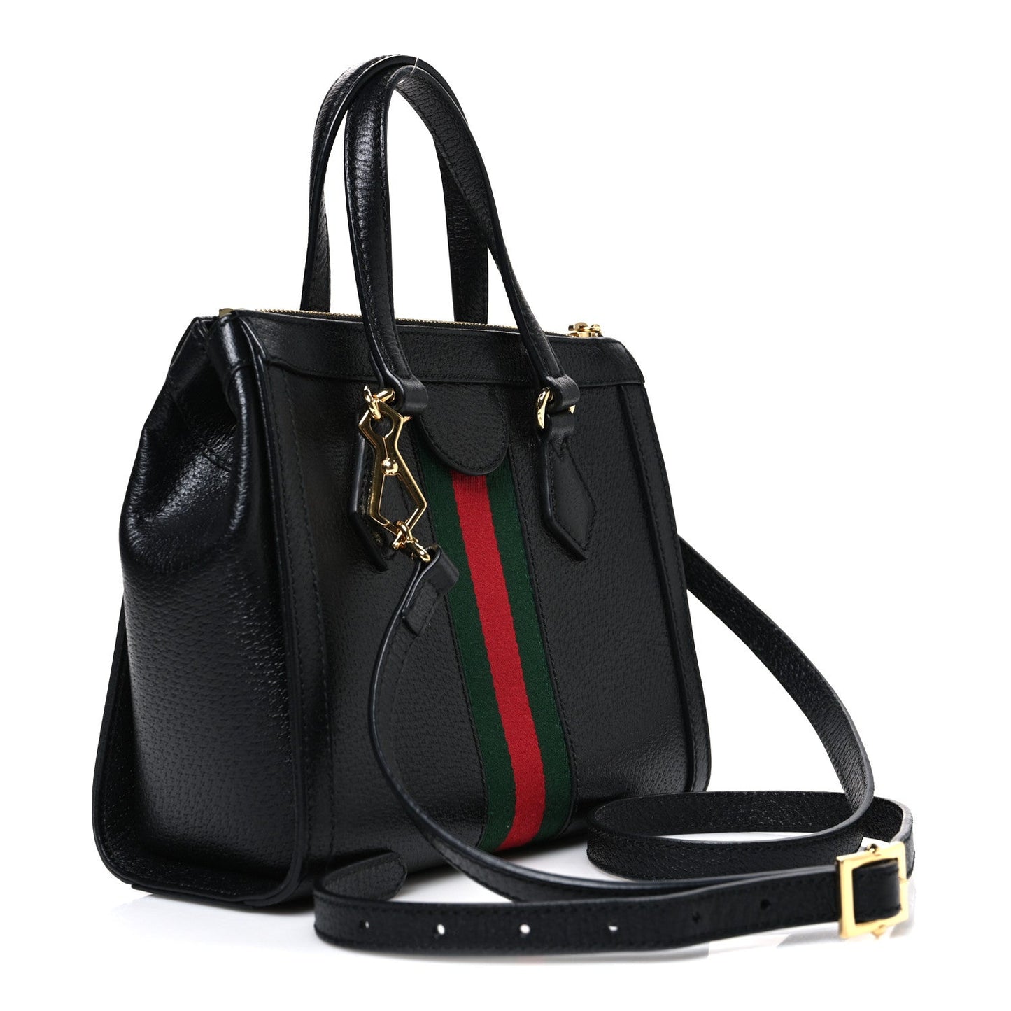 Textured Calfskin Web Small Ophidia Tote Bag Black