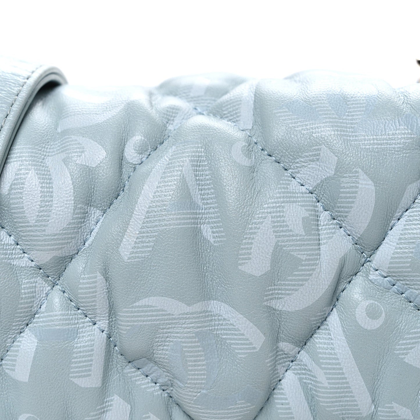 Lambskin Quilted Printed CC Mini Square Flap Light Blue