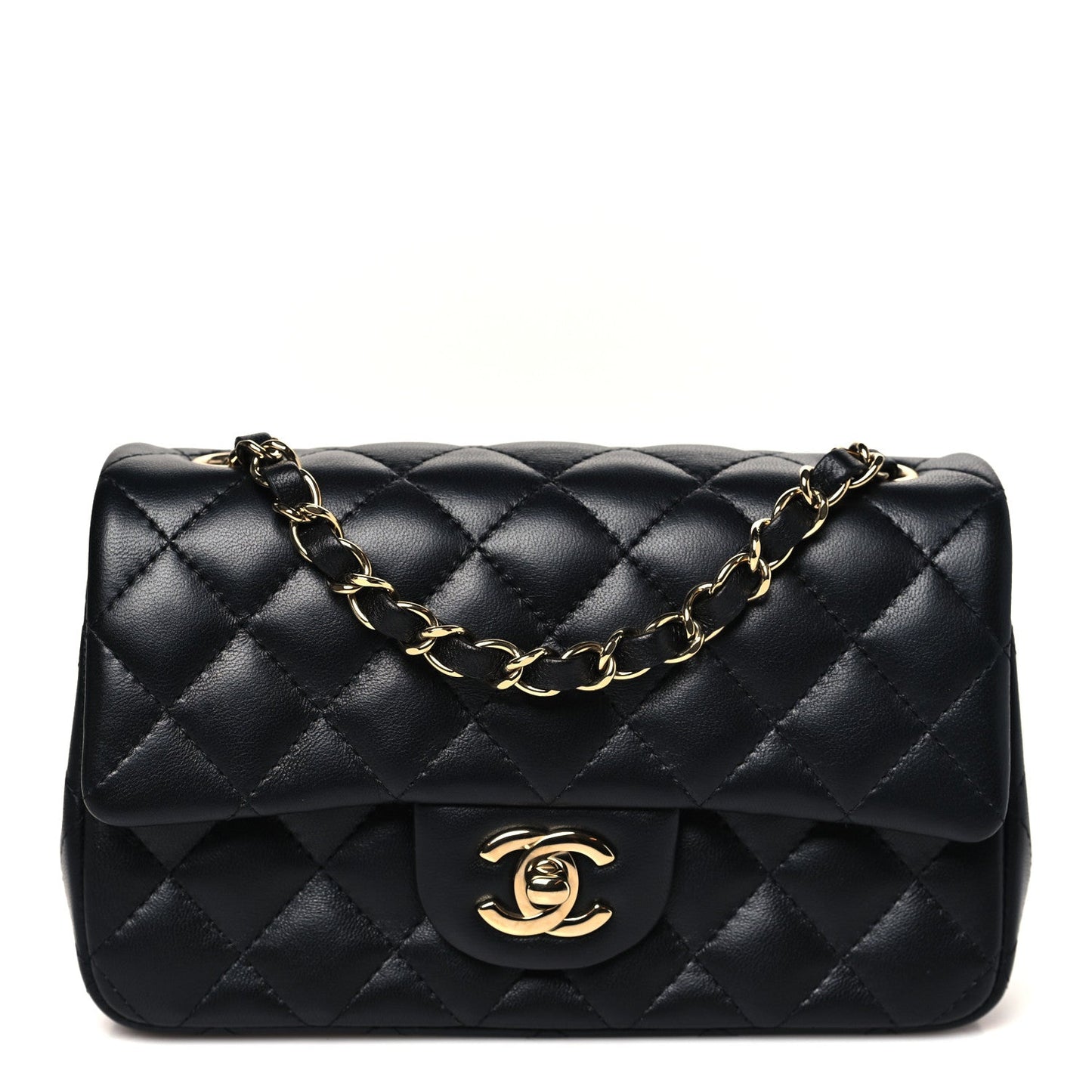 Lambskin Quilted Mini Rectangular Flap Black