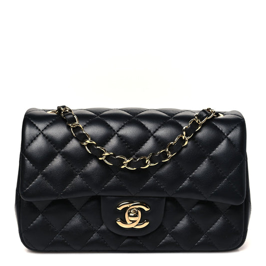 Lambskin Quilted Mini Rectangular Flap Black